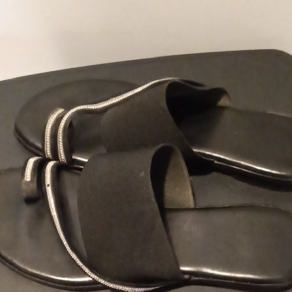 Italian Shoemakers Black Sandals with Silver Accents
